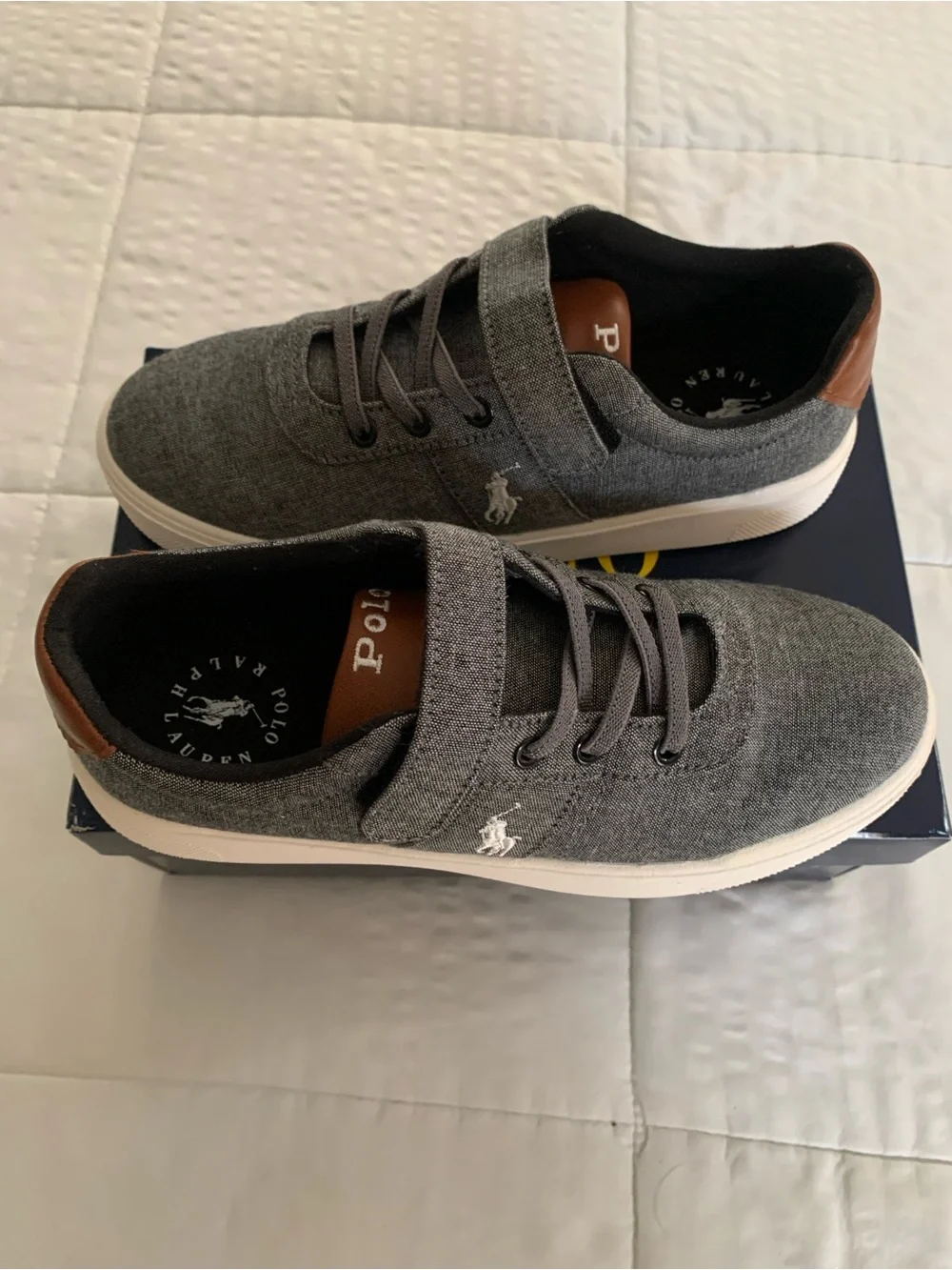 Polo by Ralph Lauren Navy and Yellow Logo Shoe Box Label